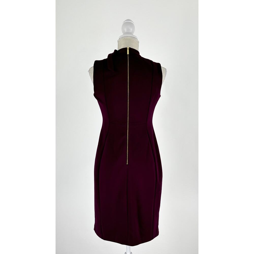 Calvin Klein Bow Neck Sheath Dress Womens Size 8 Petite New Aubergine Sleeveless - Picture 6 of 12
